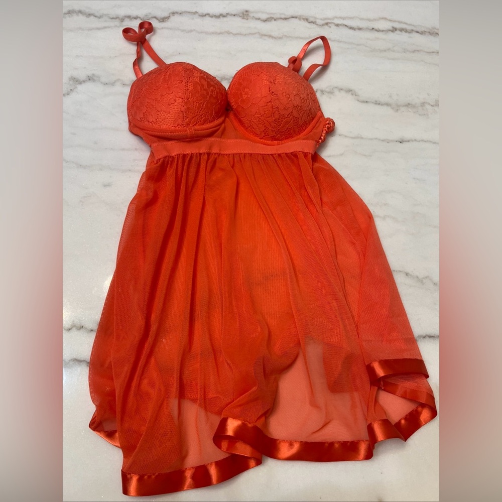Very Sexy Baby Doll Lingerie Push Up Bra Orange Size Small ￼